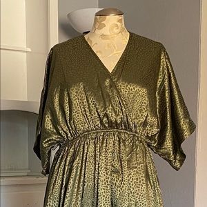 Olive Green Kimono Print Dress